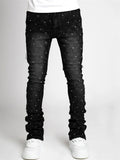 Men's High Waist Stretch Beads Decorated Skinny Jeans