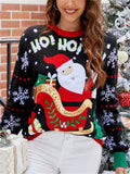 Women's Autumn Santa Claus 3D Pattern Round Neck Long Sleeve Sweaters