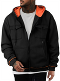 Men's Autumn Fleece Zipper Long Sleeve Cargo Pockets Cardigan Hoodie
