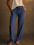 Women High Waist Elastic Casual Summer Wide Leg Pants