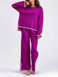 Candy Color Long Sleeve Knitted Shirt + Casual Pants