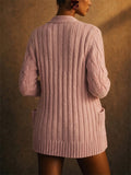Women Long Cable Knit Button Down Cardigan Sweater with Pockets