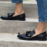 Women's Spring Black PU Leather Pointed Toe Flat Loafers