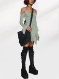Irregular Hem Hollow Shoulder Long Sleeve Gothic Mini Dress for Women