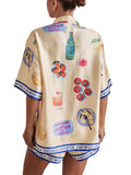 Women's 2pcs Casual Cartoon Print Button Up Short Sleeve Top & Pants Set