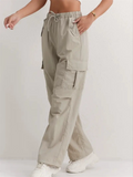 Women's Solid Color Quick-Dry Pockets Elastic Waist Cargo Pants