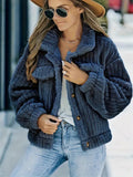 Ladies Lapel Fuzzy Jacket Faux Fur Coat