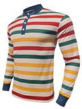 Men's Contrast Color Stripe Long Sleeve Henley Shirts