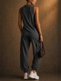 Womens Cotton Blend 2 Piece Sleeveless Tank and Cargo Jogger Lounge Set
