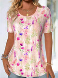 Women's Casual Plants Printed Round Neck Short Sleeve T-Shirt