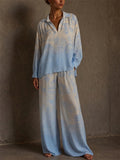 Womens Toile Print Wide Leg Flowy Two Piece Lounge Set