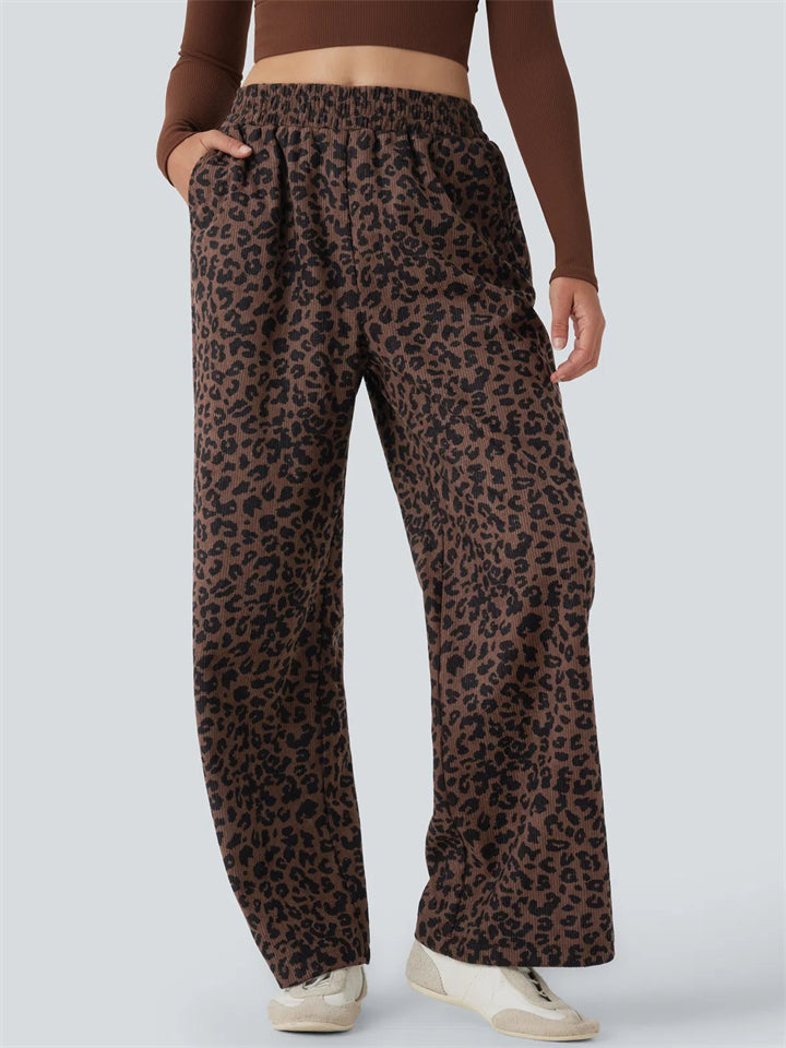 Women's Autumn Street High Waist Leopard Printed Corduroy Pants