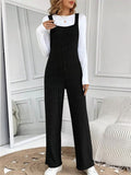 Women's Pit Stripe Knitted Sleeveless Loose Fit Stretchy Overalls Jumpsuit