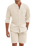 Men's Comfy Short Sleeved Button Up Beach Linen Set