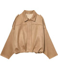 ‌Women's Faux Suede Short Loose Fit Stand Collar Jacket‌s