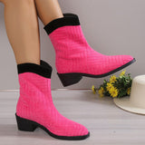 Women's Chic Pointed Toe Low Heel Patchwork Martin Boots