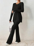 Women's Elegant Crew Neck Long Sleeve Slim Fit Pajamas ( 2 Pieces )