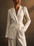 Women Elegant Floral Print Loose Fit Slim Belted Blazer