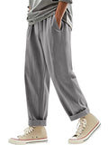 Men's Summer Casual Linen Solid Color Drawstring Wide Leg Trousers