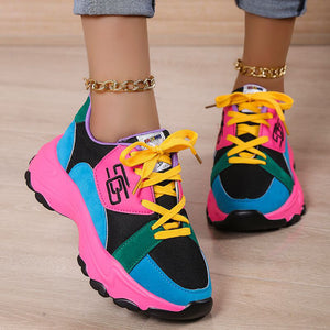 Super Cute Thick Soled Lace Up Candy Color Sneakers for Women
