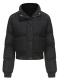 Women's Winter Solid Long-sleeved Cropped Puffer Coats