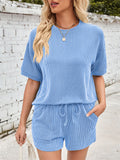 Women's 2pcs Casual Solid Color Short Sleeve Top & Drawstring Pants Set