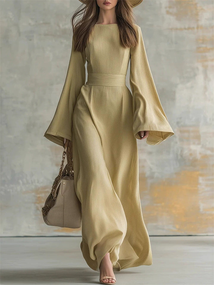 Women's Textured Bell Sleeve Maxi Dress Elegant Party Gown