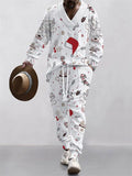 Men's Casual Christmas Elements Print V Neck Sweatshirts and Sweatpants Set