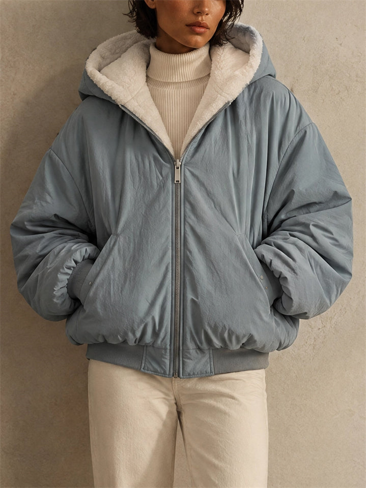 Women Reversible Zip Up Oversized Winter Fleece Coat