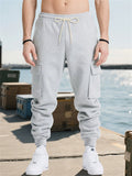 Male's Casual High Street Style Solid Color Pockets Cargo Jogger Trousers