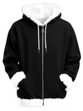 Unisex Simple Fluffy Trimmed Zip Up Hooded Sweatshirts