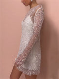 Lady See Through Matching Sets Mesh Sequin Pearl Dresses