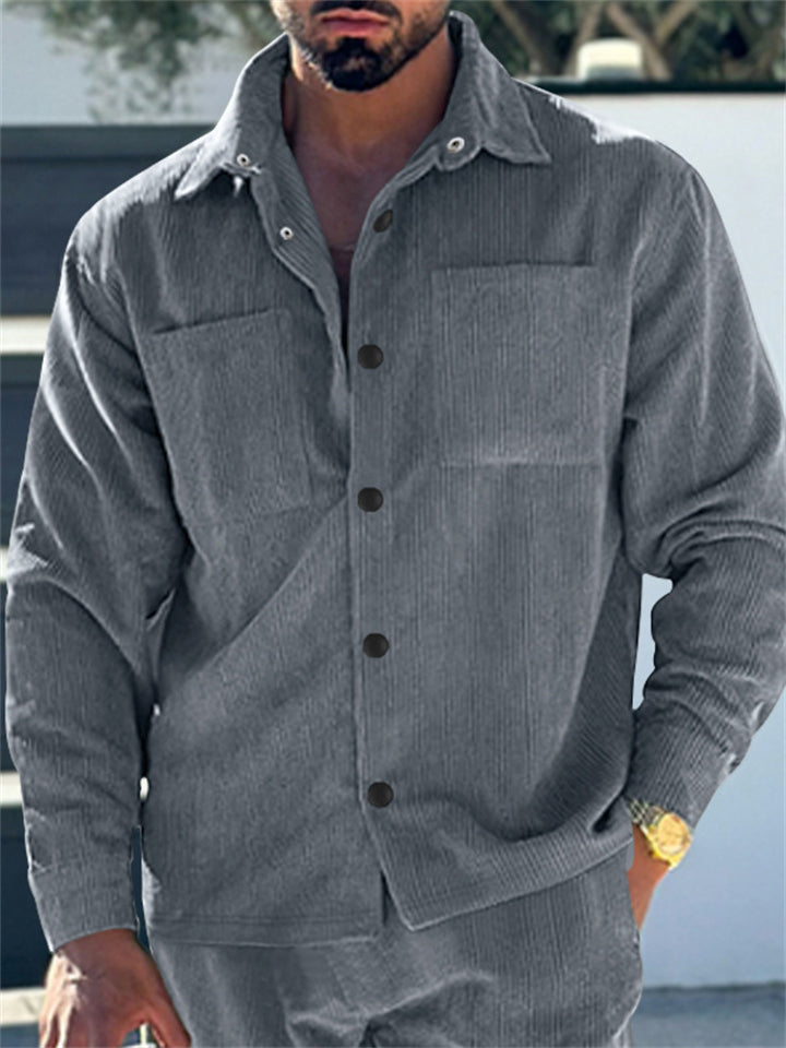 Men's Solid Color Lapel Corduroy Cardigan Jackets
