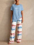 Women Tie Dye Lounge Set Short Sleeve Top Wide Leg Pants