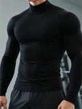 Men's High Neck Tight Fit Long Sleeve Quick Dry Fitness Shirts