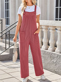 Women's Summer Casual Solid Color Pockets Strap Jumpsuits