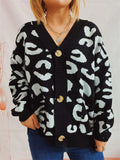 Women's Leopard Print Single Breasted Long Sleeve Sweater