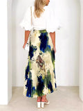 Female Chic Dreamy Oil Painting Print Pleated Skirt