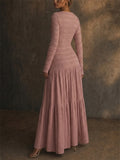 Women Smocked Square Neck Long Sleeve Tiered Maxi Dress