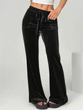 Women's Velvet Mid-Waist Loose Fit Casual Bootcut Pants