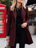 Women's Autumn Solid Color Mid-length Suit Collar Coat