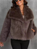 Women's Trendy Winter Solid Color Lapel Faux Fur Coats