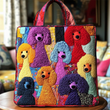Colorful Poodle Quilted Canvas Tote Bag