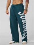 Men's Casual Printed Sports Mid Waist Elastic Wide Leg Straight Trousers