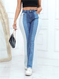 Ladies Fashionable Washed Splicing Skinny Stretchy Jeans