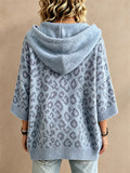 Women Leopard Print Oversized Pullover Hooded Poncho Knit Sweater