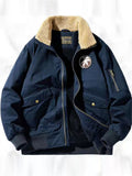 ‌ Men's Winter Warm Fleece Lined Vintage Bomber Jacket‌ with Patches