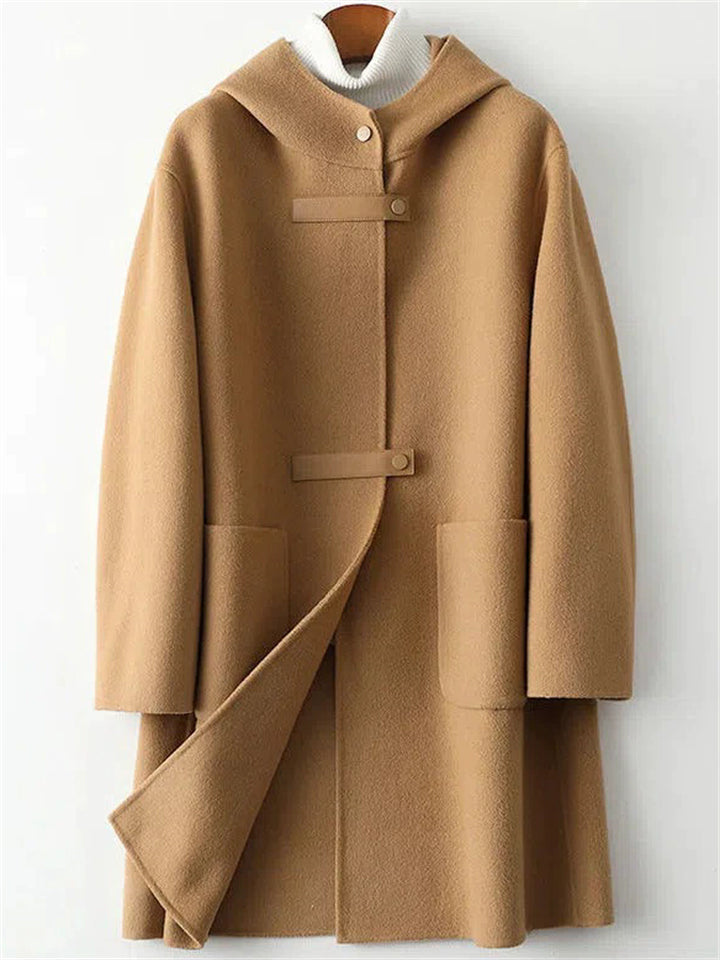 Women's Casual Solid Color Pockets Single Breasted Hooded Coats