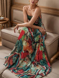 Women's Summer Bohemian Print Strapless Maxi Dress for Beach Party Gown