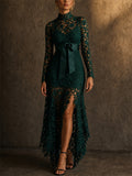 Stunning Waist Tie Lace Design Asymmetric Hem Dress for Prom